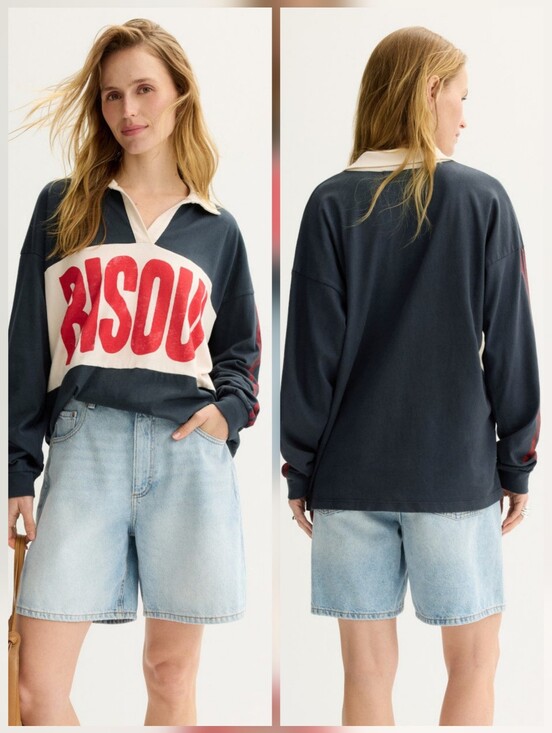 Daydreamer Tops - DAYDREAMER Bisou Rugby Long Sleeve Shirt Tops Collared Size L